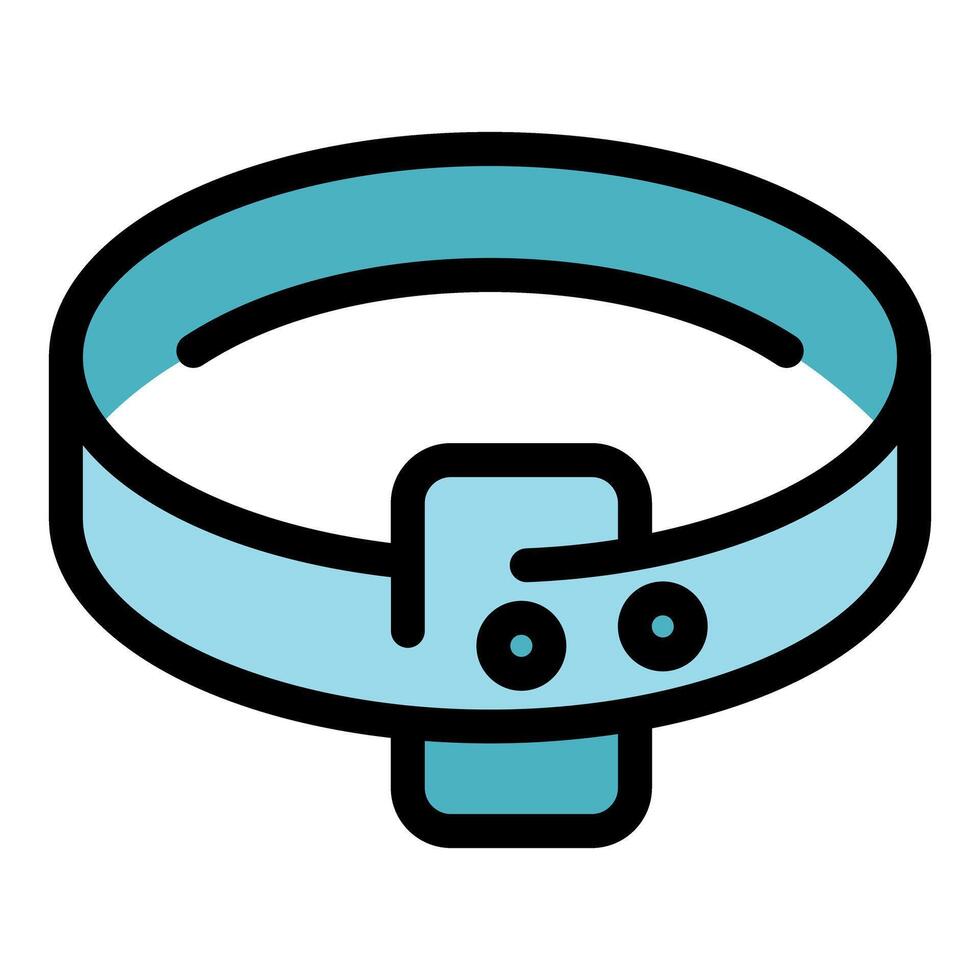 Light blue dog collar with buckle and holes, showing control and training vector