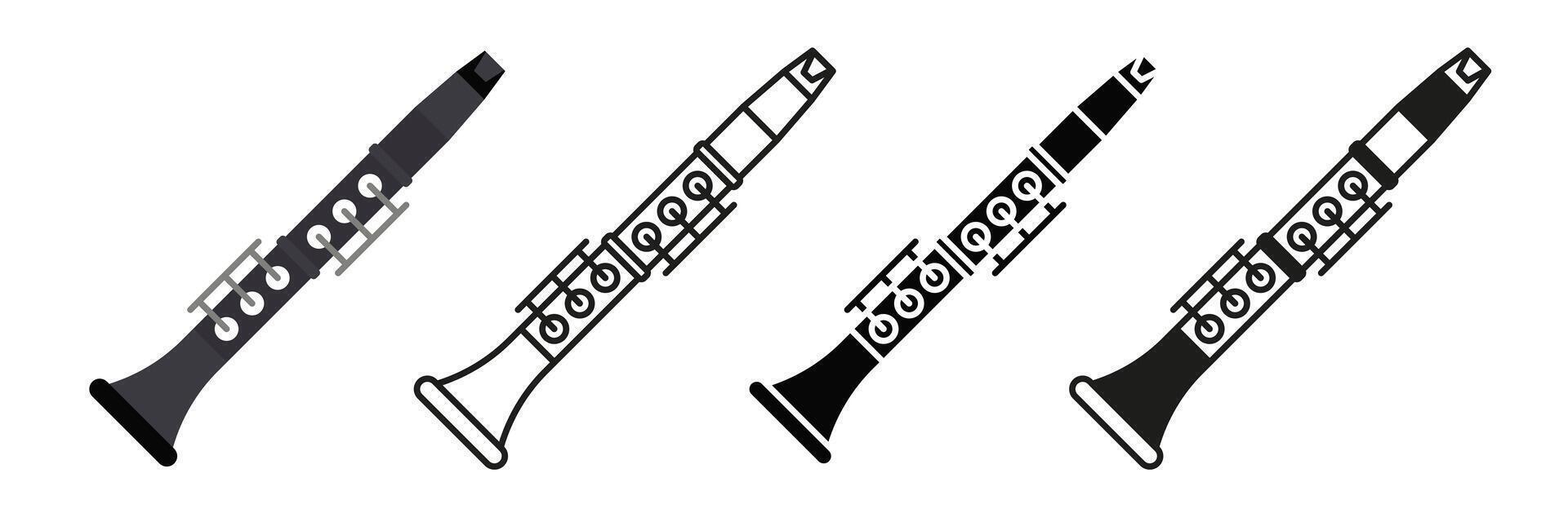 Clarinet. A simple set of musical instruments. Images of clarinet in different styles. vector