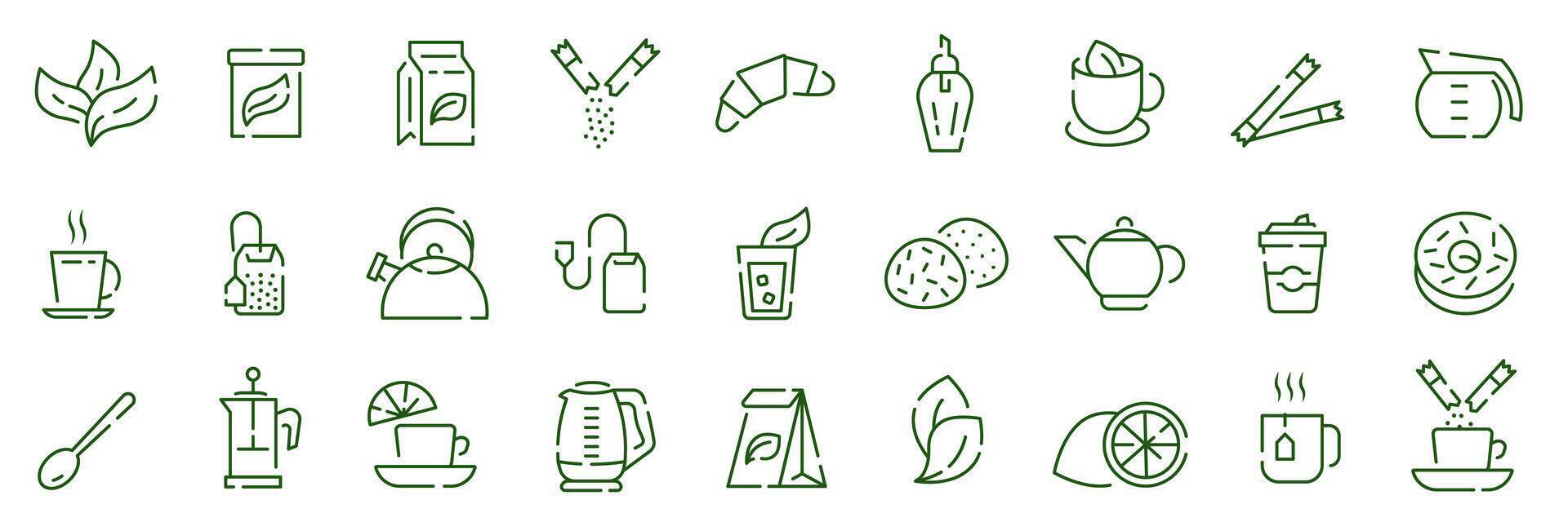 Time for tea icons. All before tea. Thin line icon set with space. vector