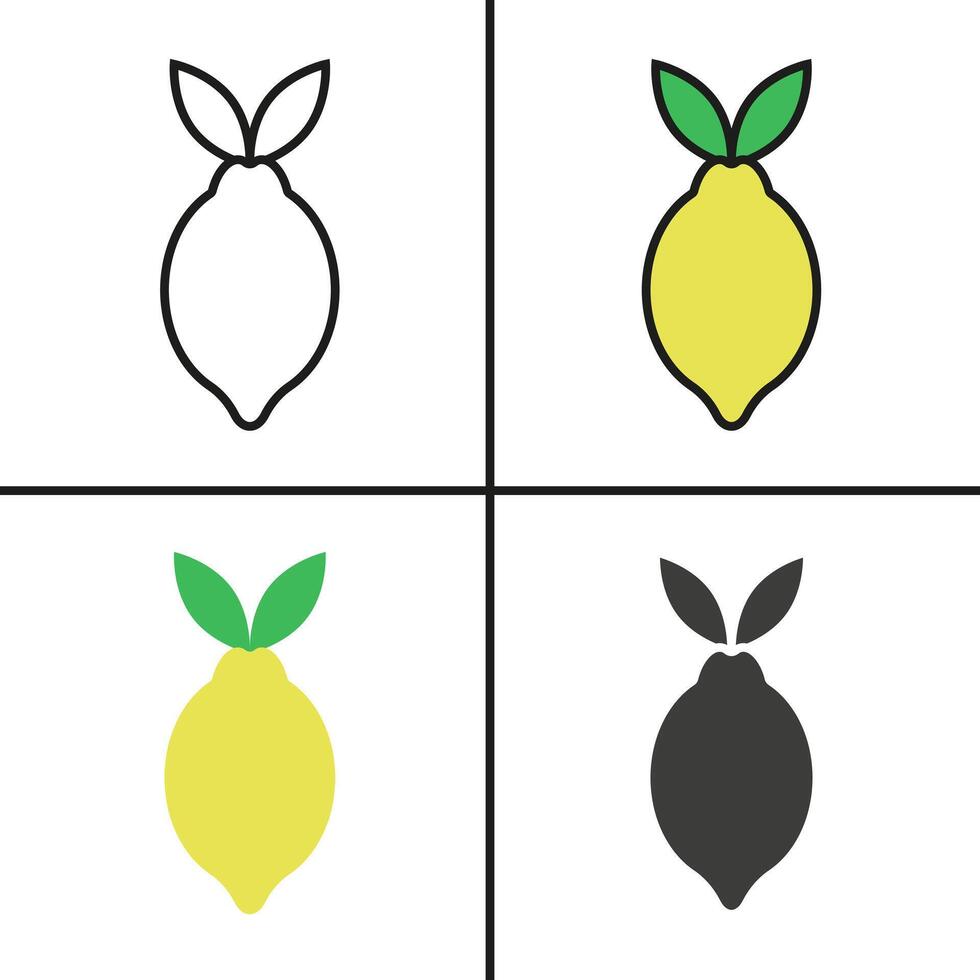 Lemon in different styles. Lemon icons. A set of different lemons. vector