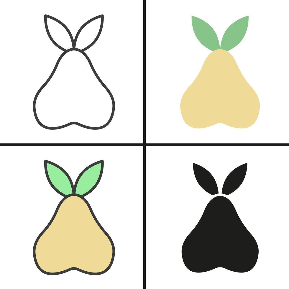 Pear in different styles. Pear icon. A set of different pears. vector