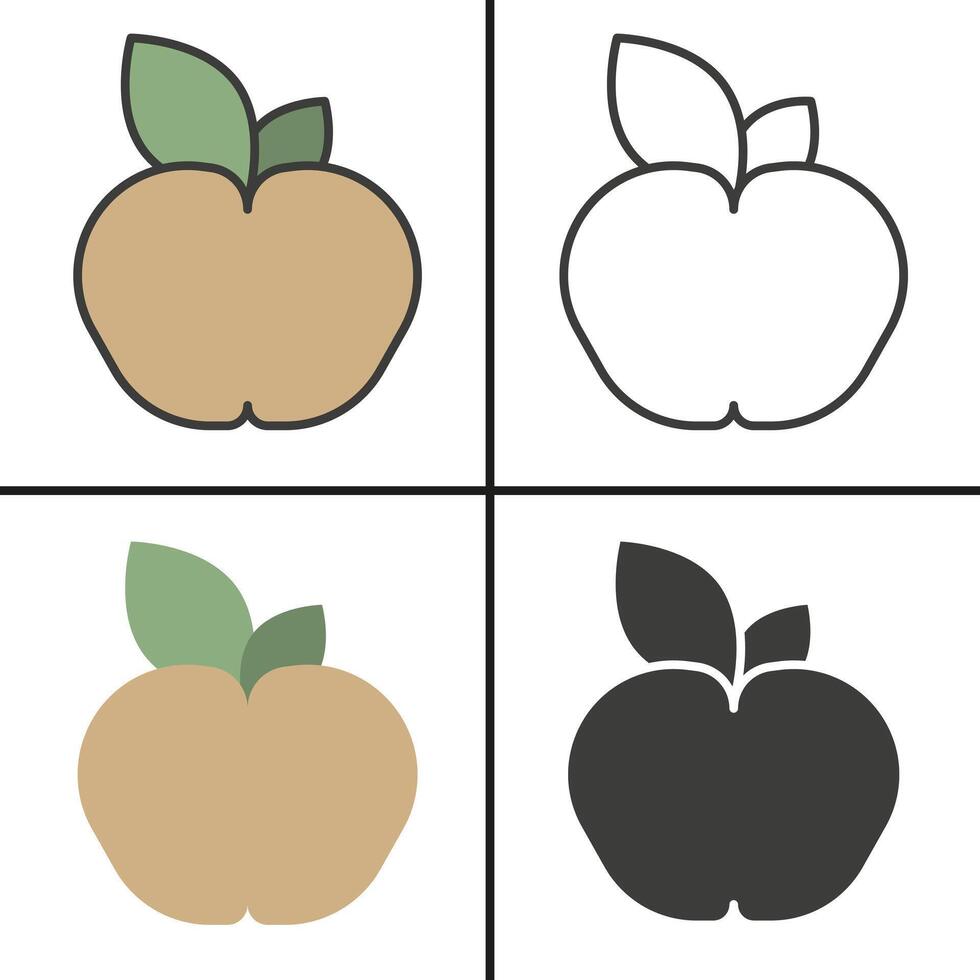 Apple in different styles. Apple icon. Set of different apples. vector