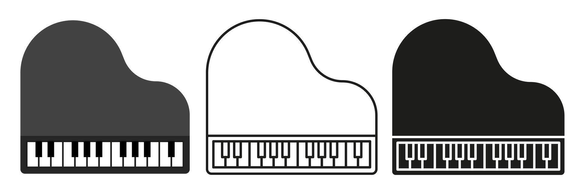 Piano. A simple set of musical instruments. Images of pianos in different styles. vector