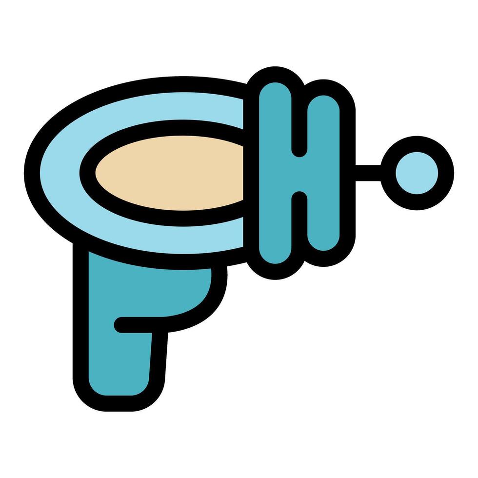 Futuristic ray gun shooting energy beam, retro space weapon design vector
