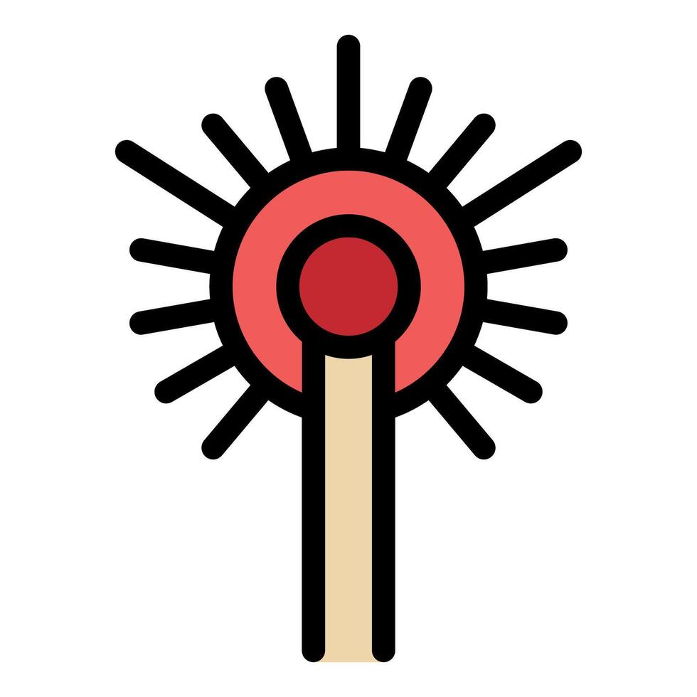 Match burning with red flame and rays of light vector