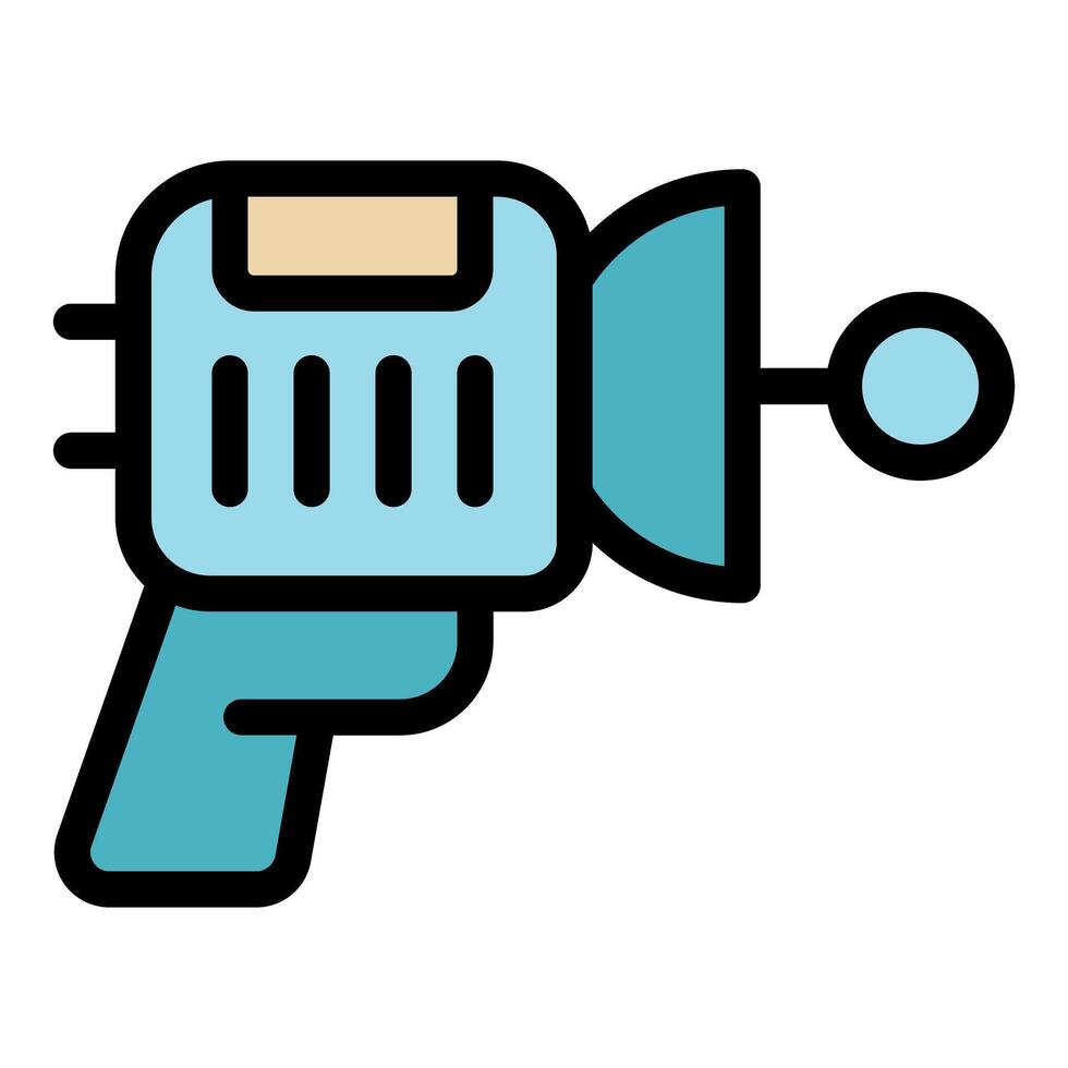 Retro ray gun shooting energy beam, futuristic weapon icon vector