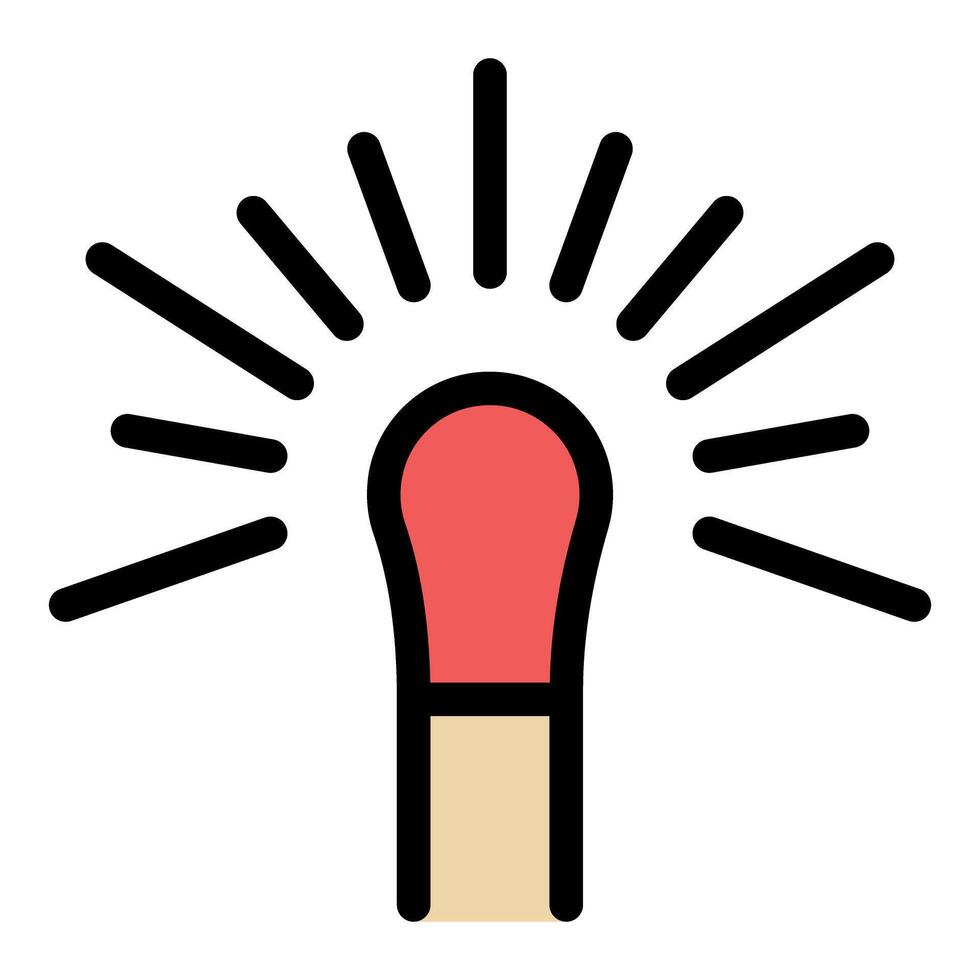 Burning match with light rays emitting light and heat vector