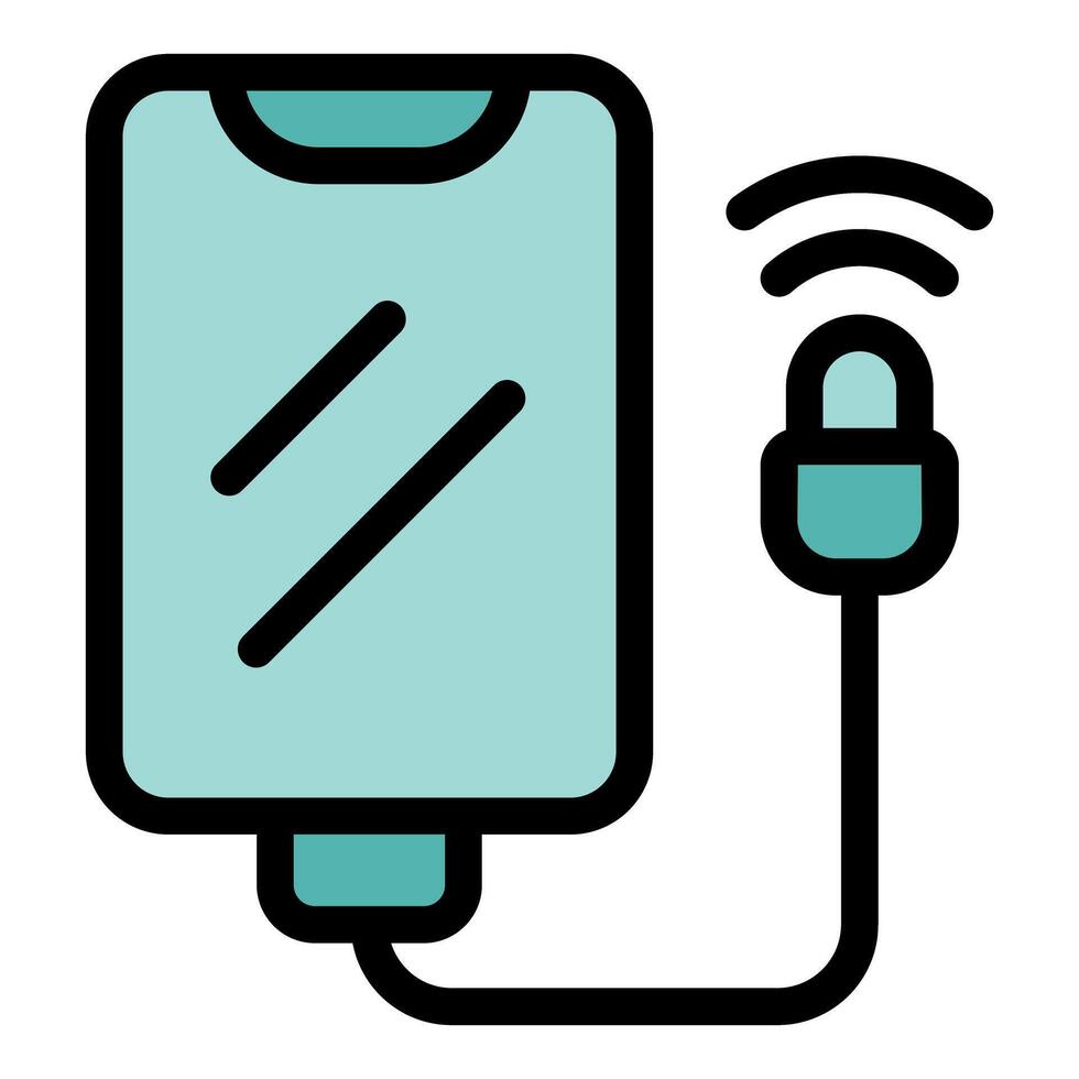 Smartphone connecting to wireless network using cable and emitting signal vector