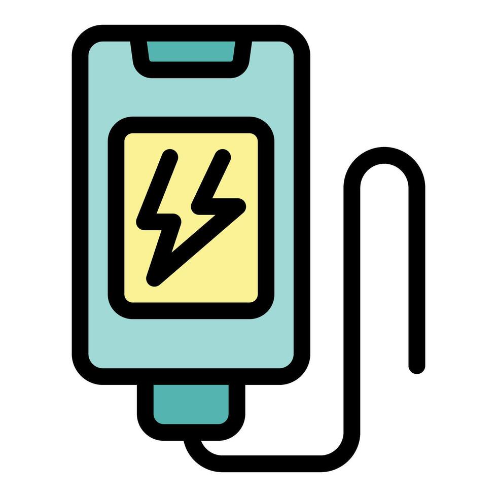Power bank charging smartphone with lightning bolt symbol displayed, vector