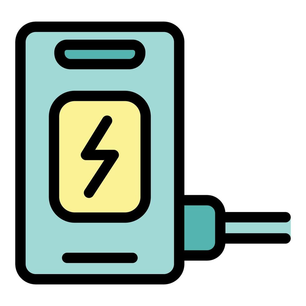 Smartphone charging with cable showing lightning bolt symbol vector