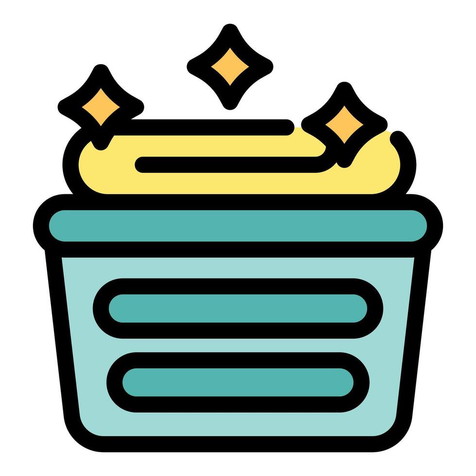 Clean laundry basket with folded clothes shining brightly vector