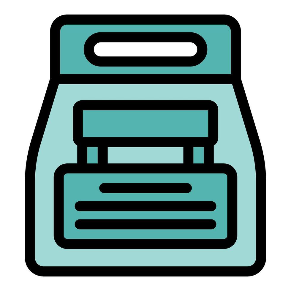 Paper food bag containing packaged food with label displaying important information vector