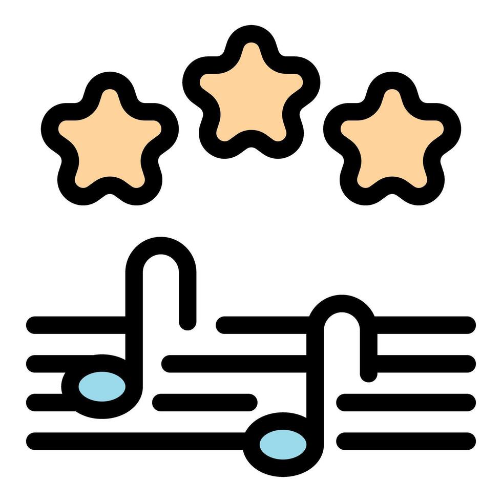 Music notes receiving three stars rating representing best quality audio content vector