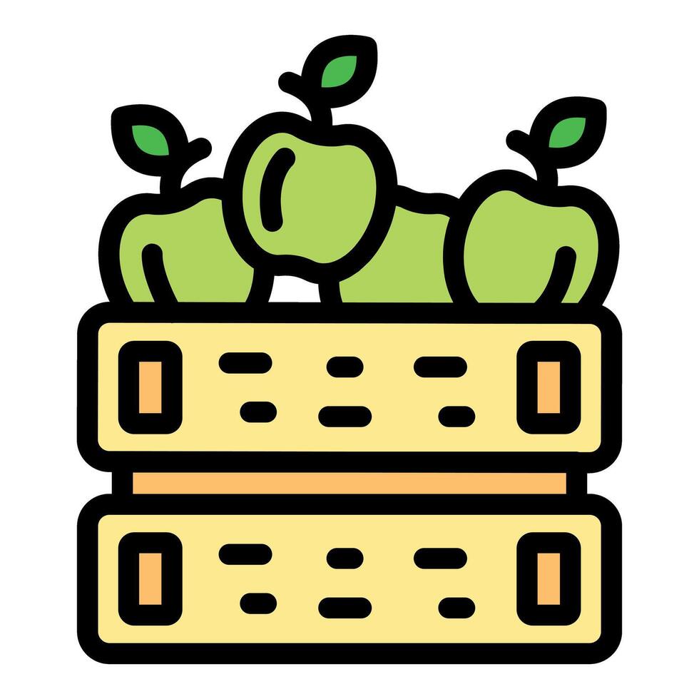 Green apples sitting in wooden crates for storage or transport vector