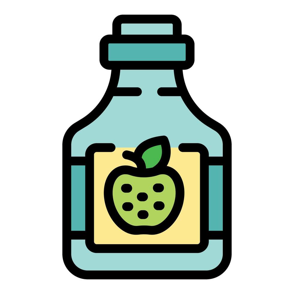 Apple cider vinegar in glass bottle with label showing green apple vector