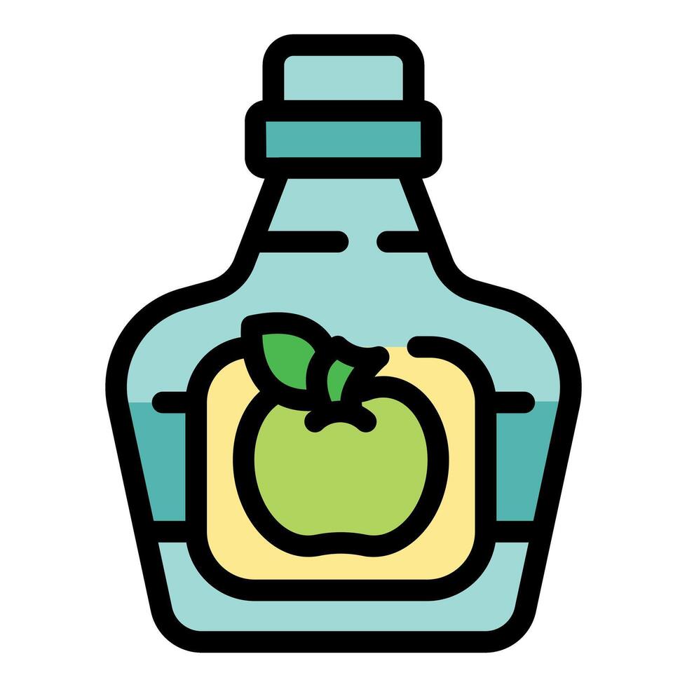 Glass bottle containing apple cider vinegar with label showing green apple vector