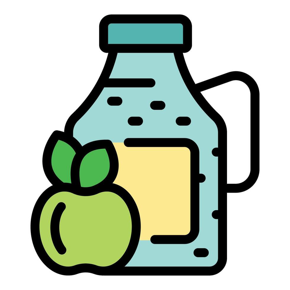Apple juice in glass bottle with blank label and green apple vector