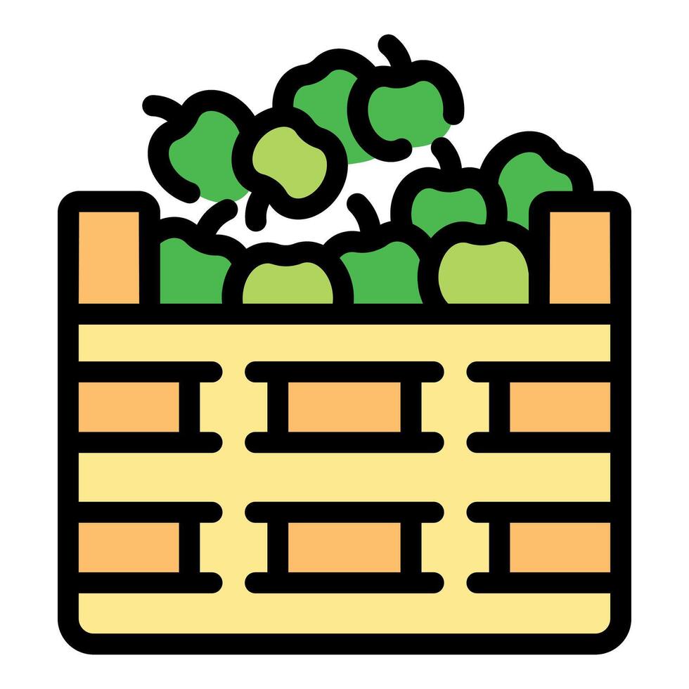 Wooden crate overflowing with freshly picked green apples vector