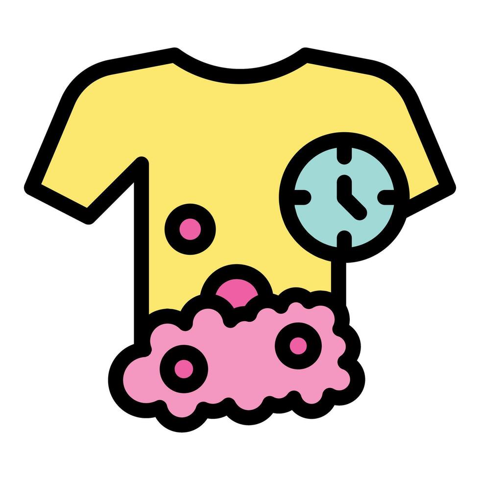 Dirty t shirt soaking for laundering with clock showing soaking time vector