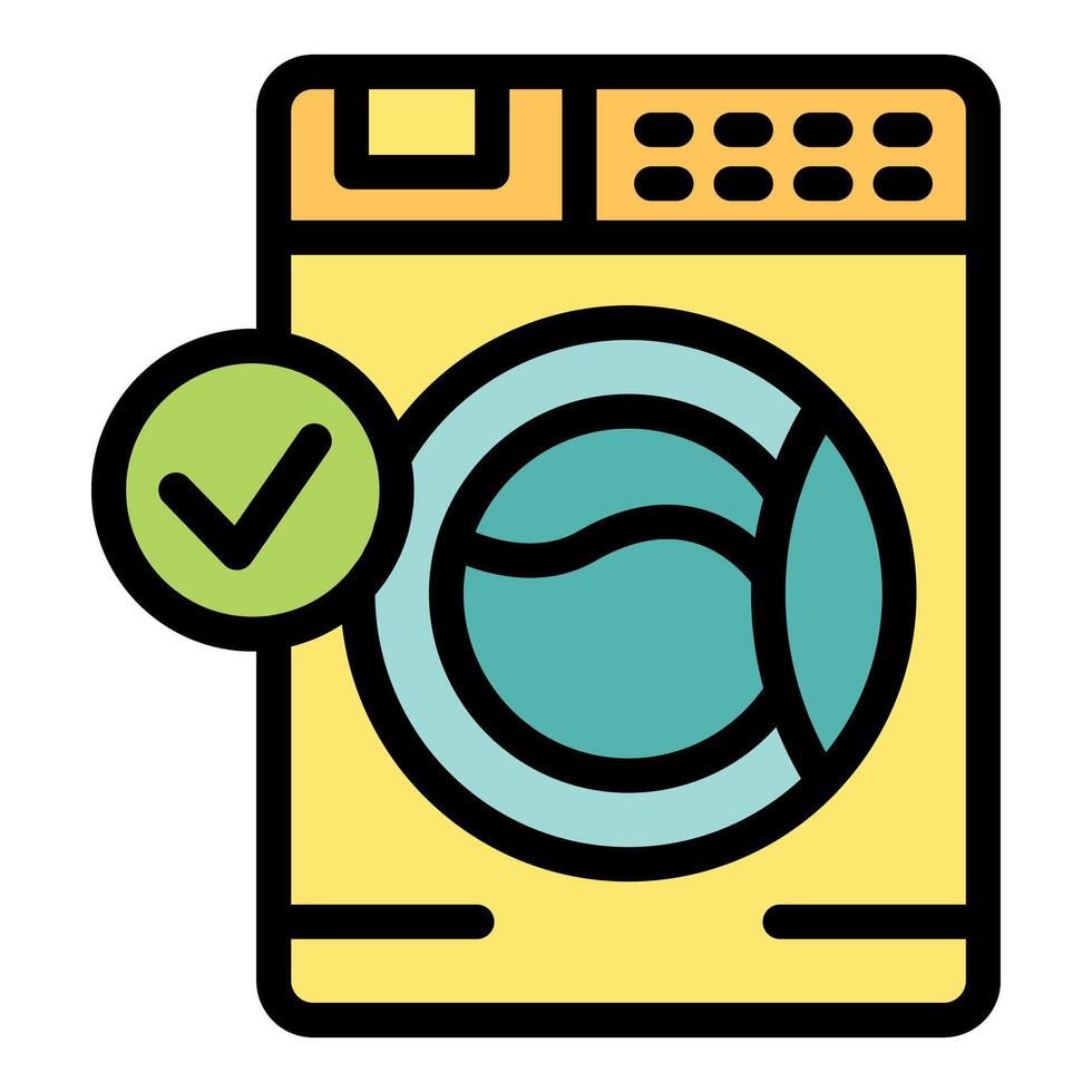 Washing machine showing check mark icon, laundry cleaning concept vector