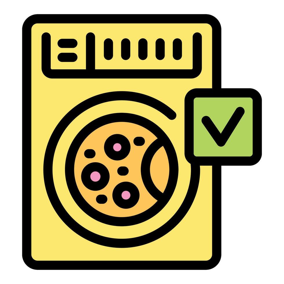 Washing machine showing clean clothes with check mark icon vector