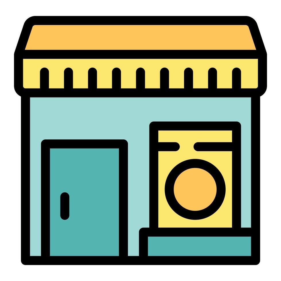 Laundromat building with washing machine and door vector
