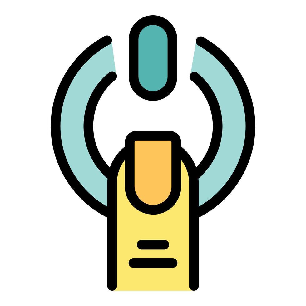 Finger pressing power button with polished nail, manicure and electronics concept vector