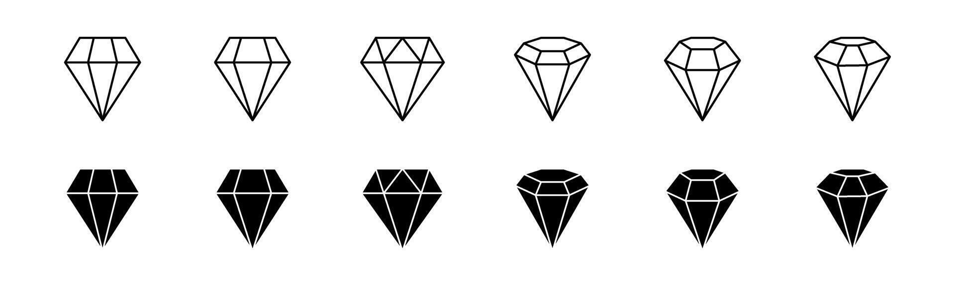 Diamond icon set. Line and glyph gem crystal . Gemstone icon vector