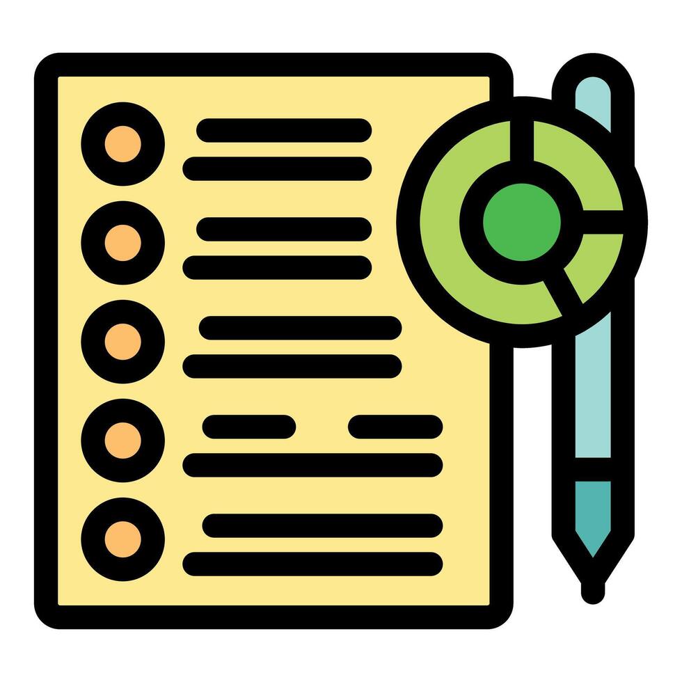 Document with checklist and pie chart icon representing data analysis vector