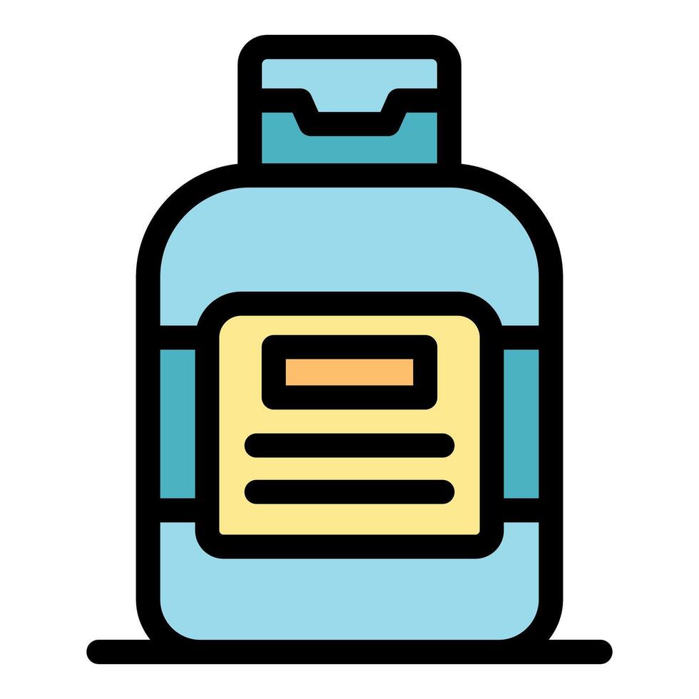 Plastic bottle containing light blue liquid product with yellow label vector