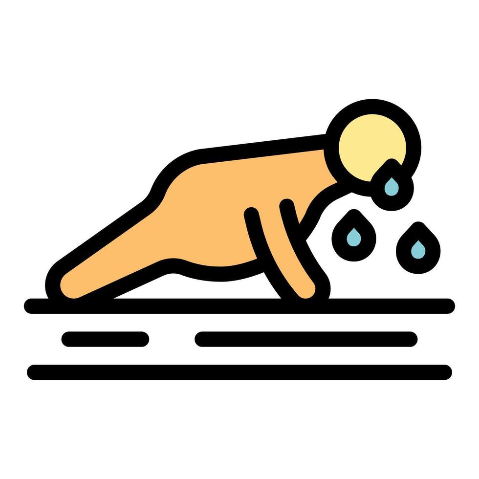 Exhausted man crying doing pushups on floor vector