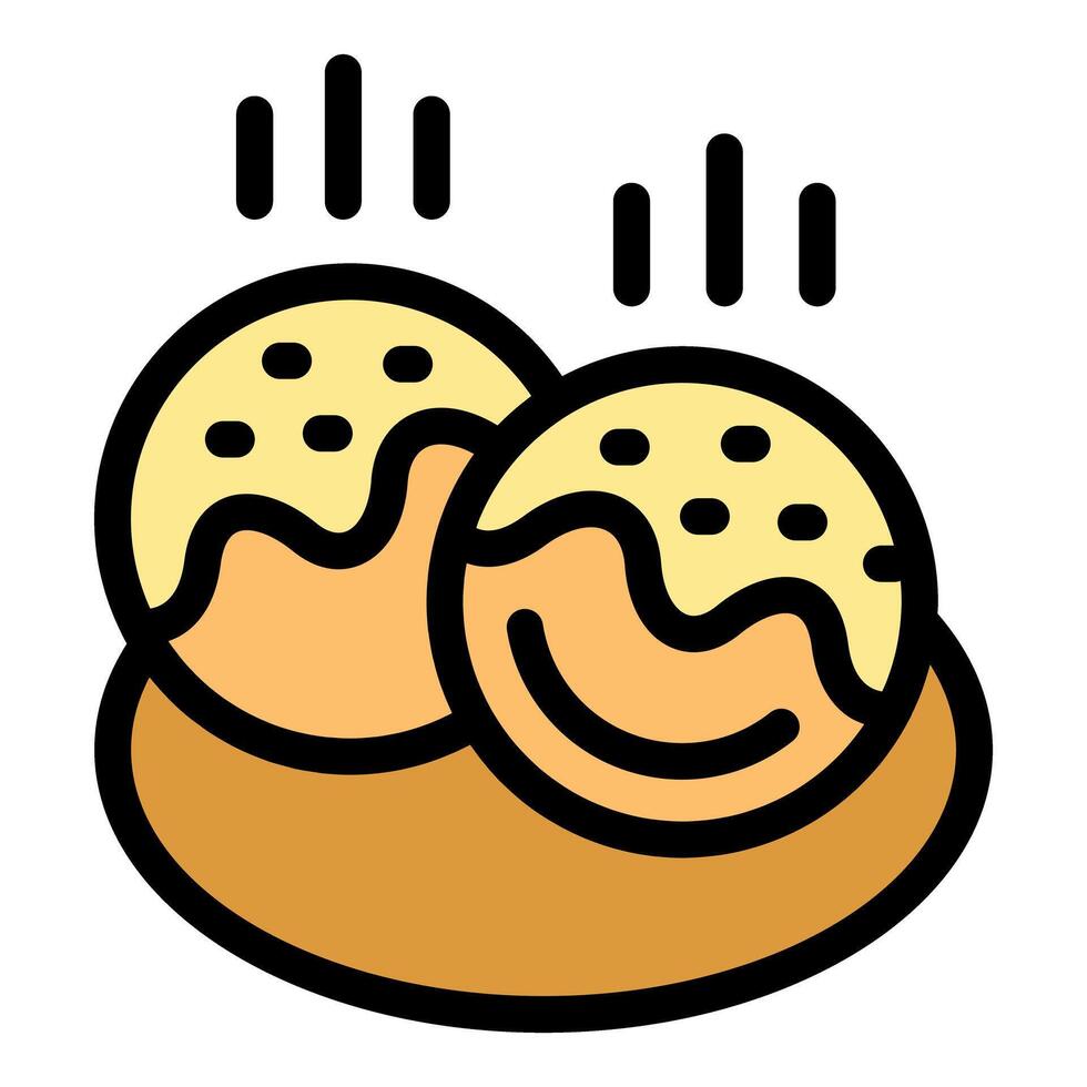 Two hot takoyaki balls releasing steam on a plate vector