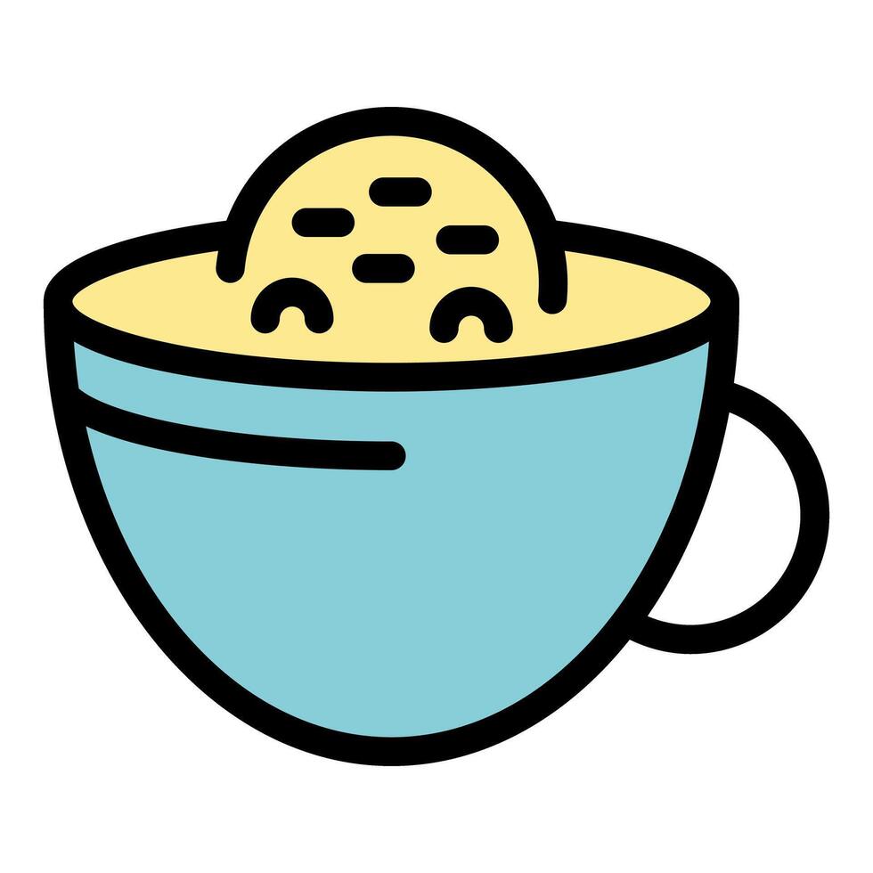 Kawaii porridge bowl with cute face smiling and enjoying breakfast vector