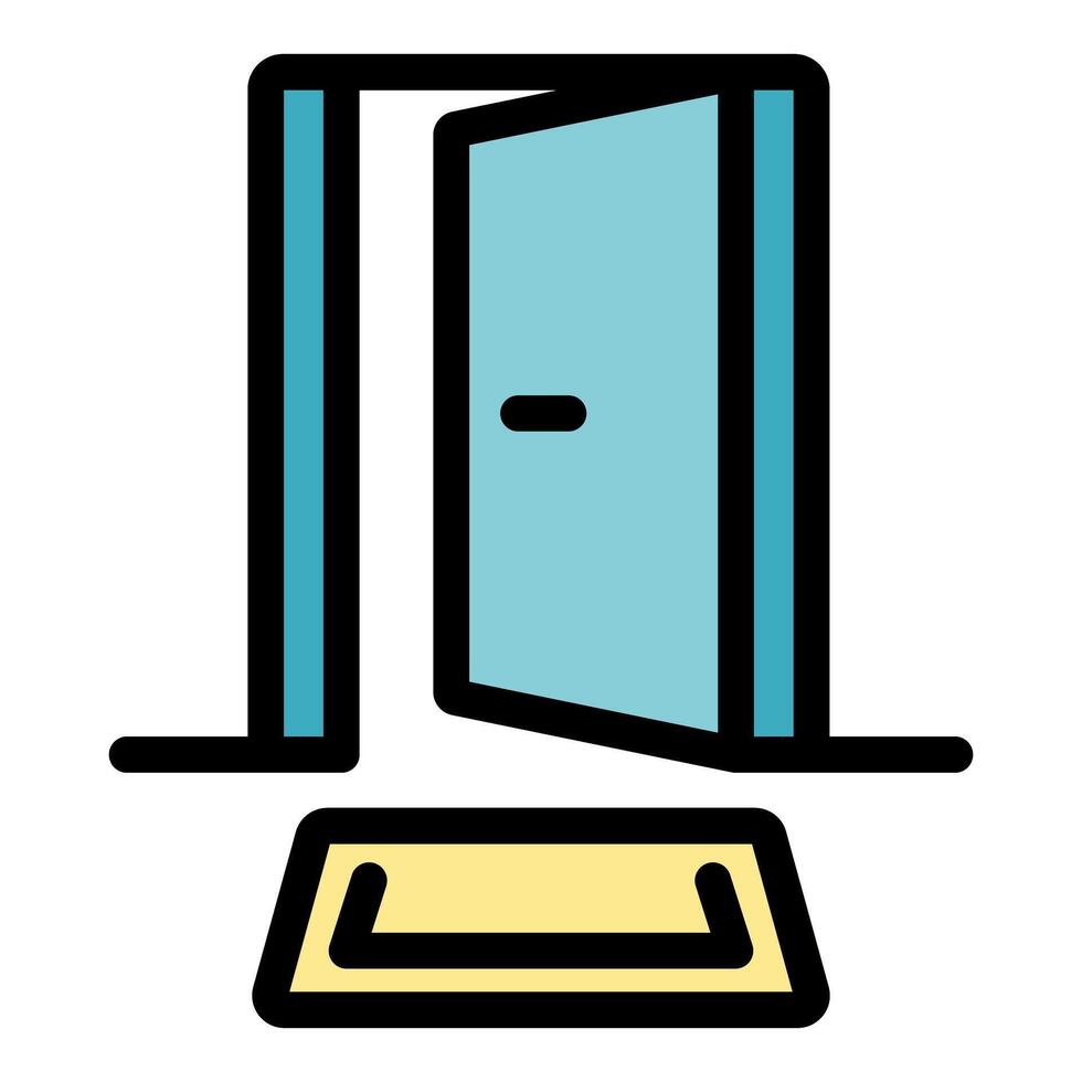 Open door with doormat welcoming guests into home or business vector