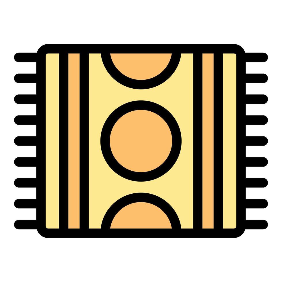 Soft yellow rectangular rug with fringes and circular decorations vector