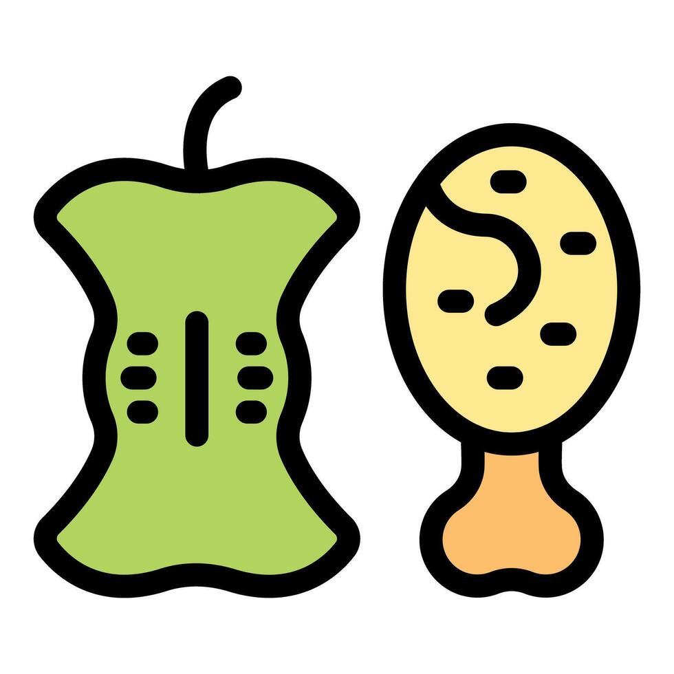 Apple core and chicken leg bone representing food waste and healthy eating habits vector