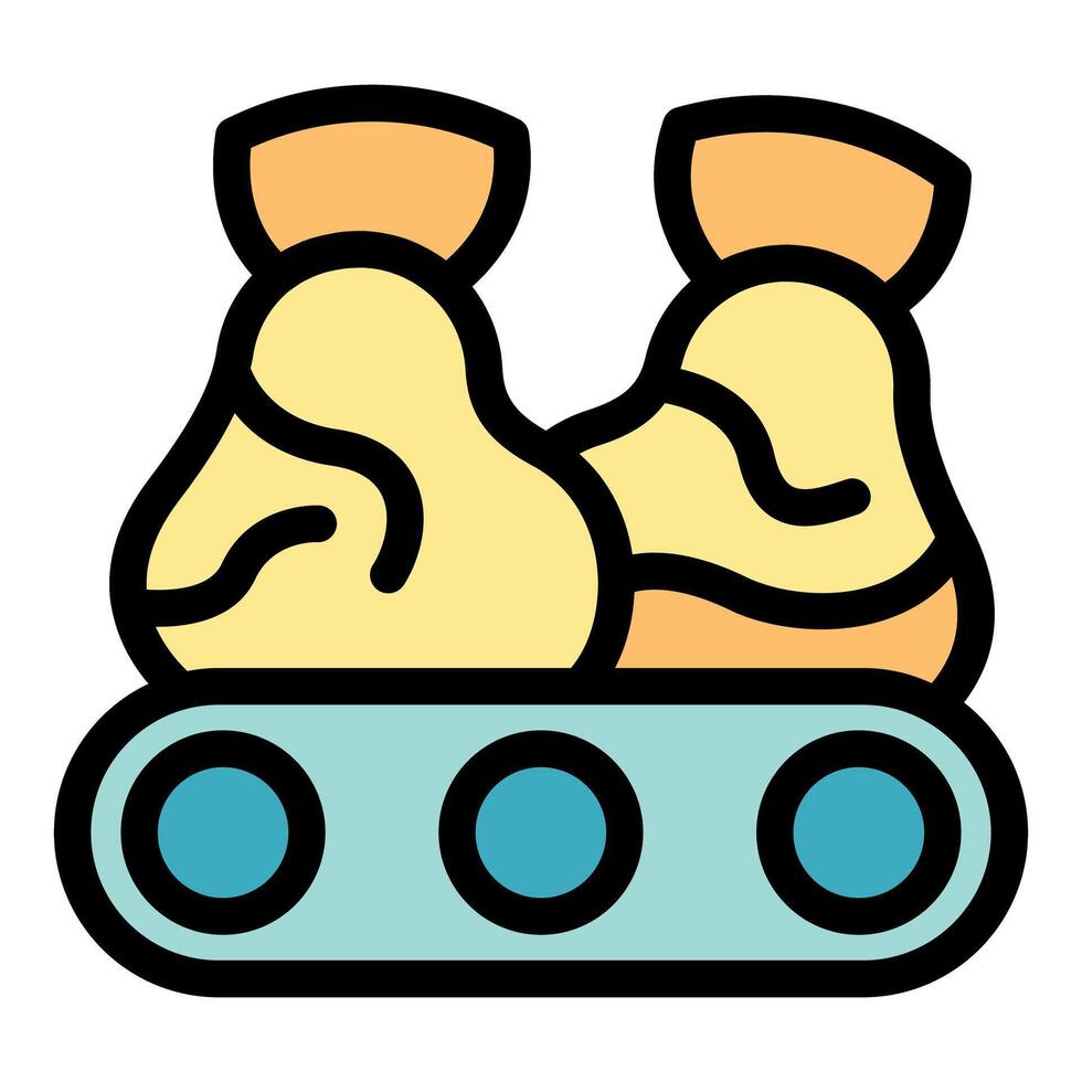 Conveyor belt carrying two sacks in a food processing plant vector