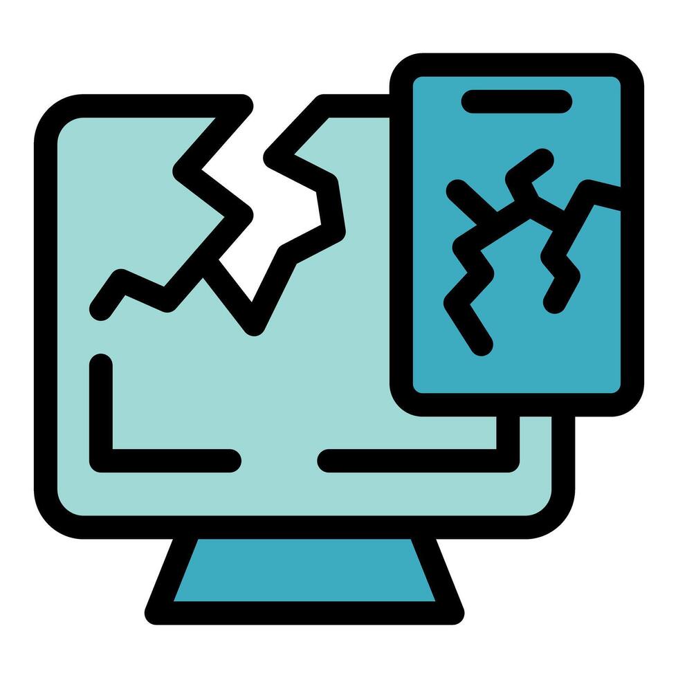 Broken computer screen and smartphone showing increasing graph line vector