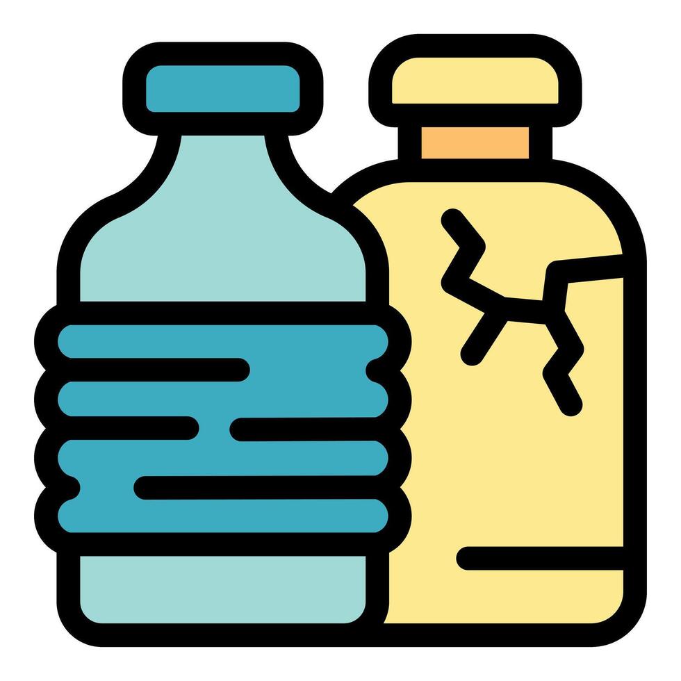 Plastic bottle recycling comparing broken and reusable bottles promoting sustainability vector