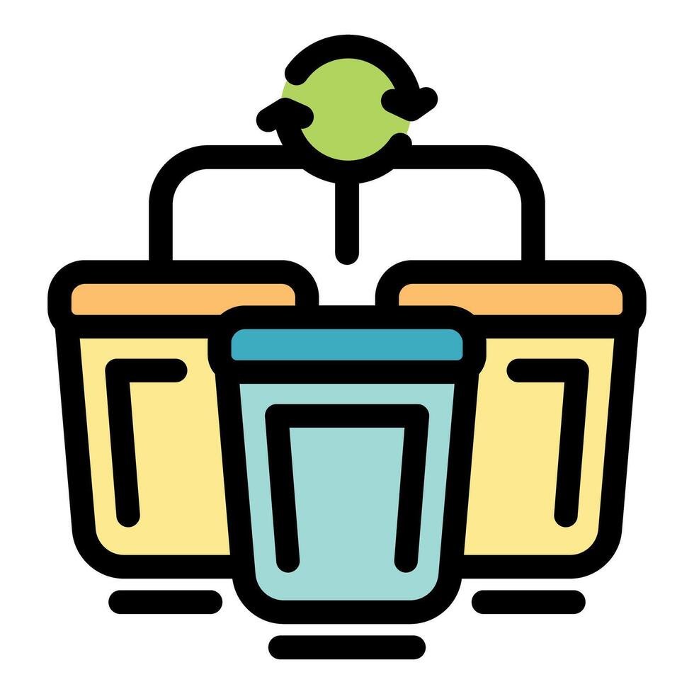 Recycling bins separating different waste materials for reuse vector
