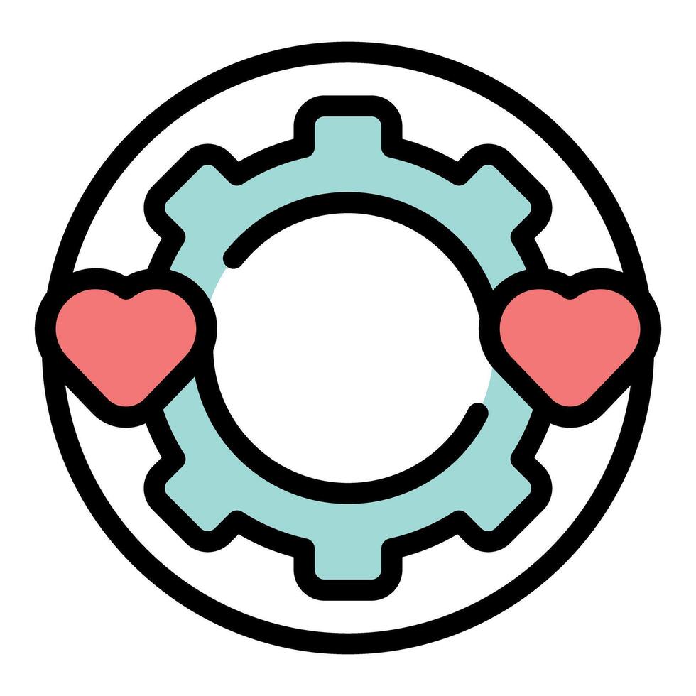 Two hearts embracing a gear, a symbol of love and functionality vector