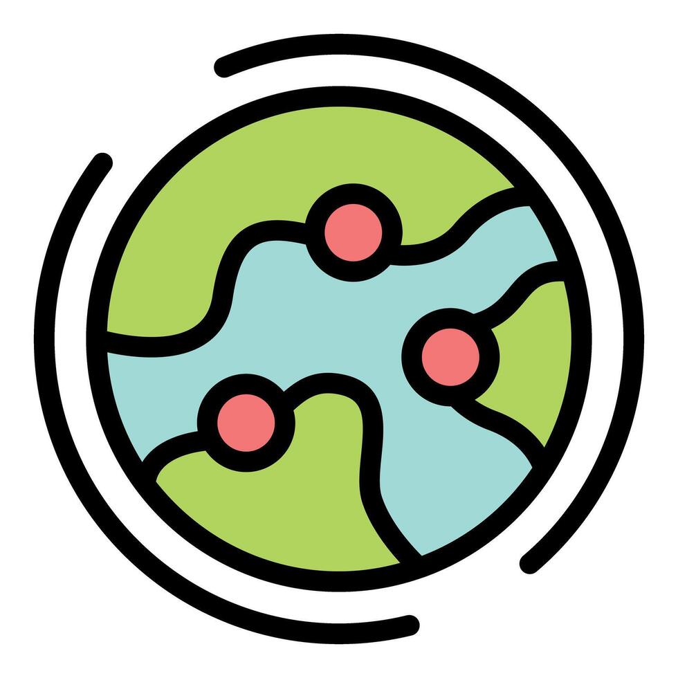 Global network connecting world locations with orbiting lines vector