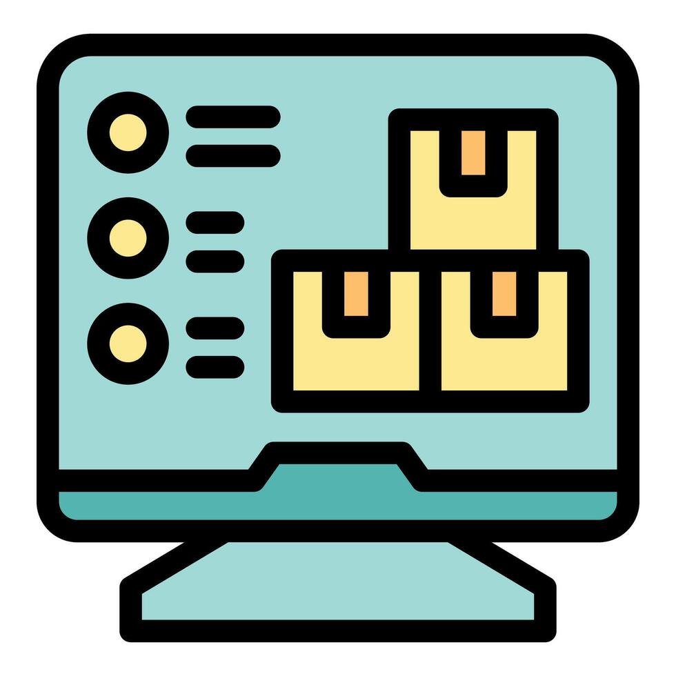 Computer showing inventory management system with cardboard boxes vector