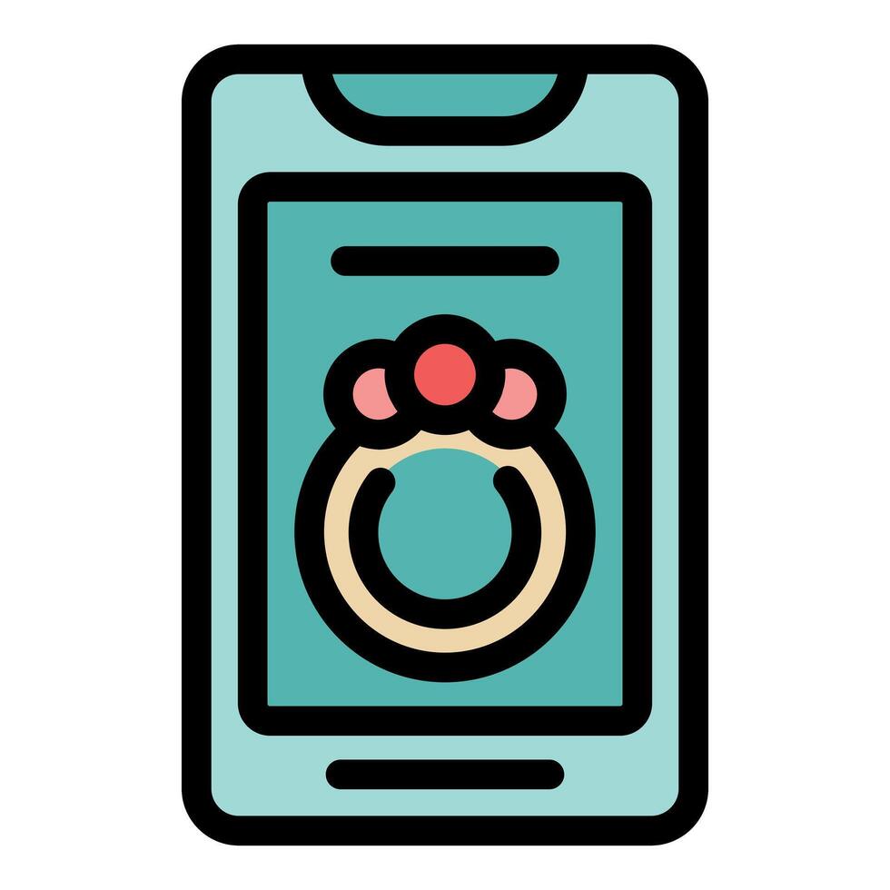 Smartphone showing a precious ring with three gems in online shopping app vector