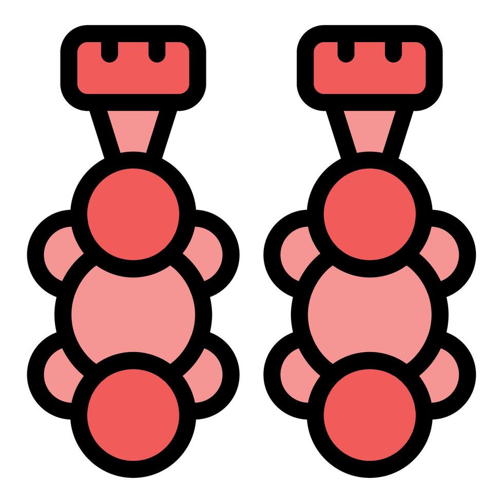 Pair of red molecular shaped earrings hanging, fashion accessory vector