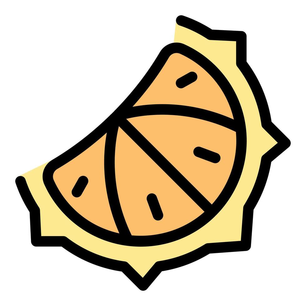 Durian slice showing spiky rind and orange flesh vector