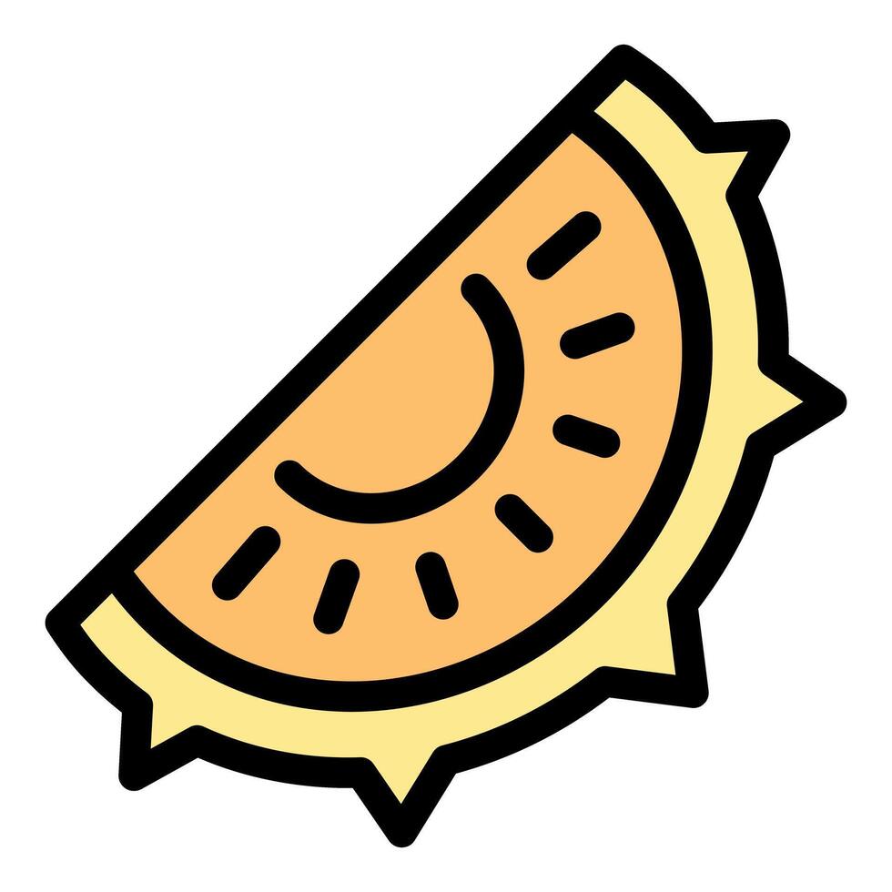 Slice of durian showing its thorns and segments in filled outline style vector