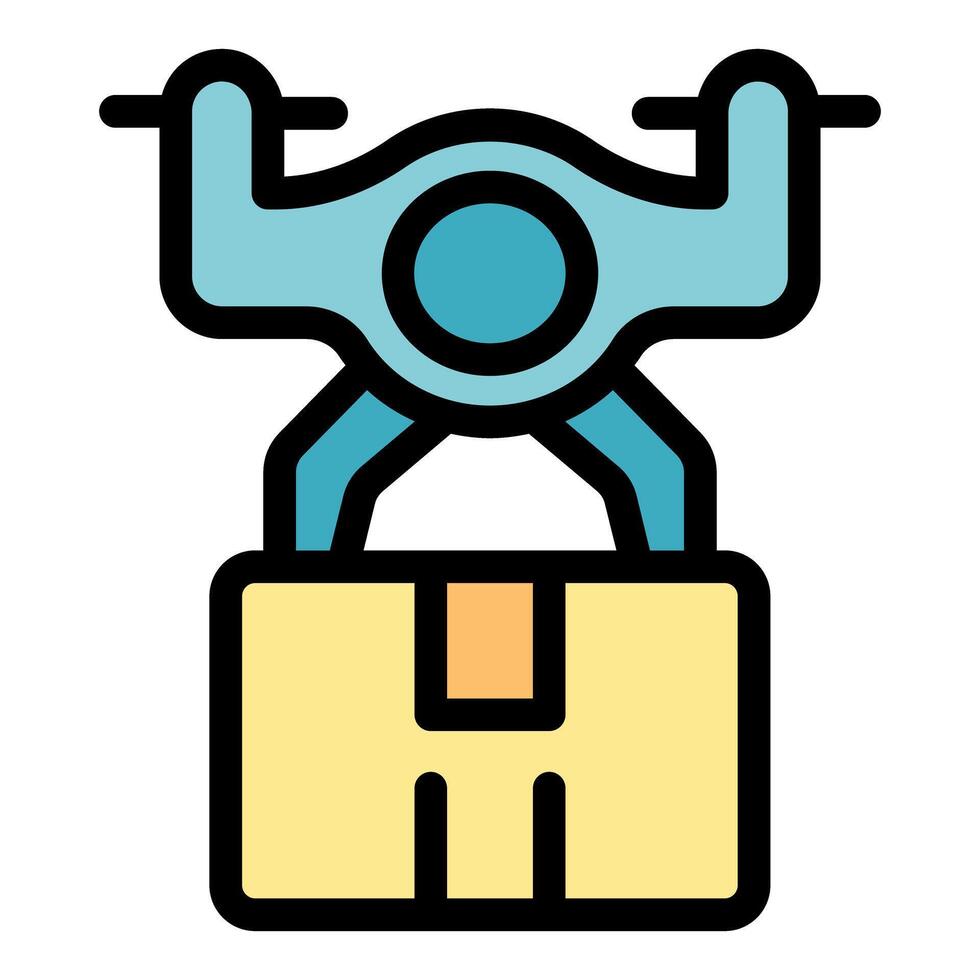 Delivery drone carrying package, modern shipping and logistics icon vector