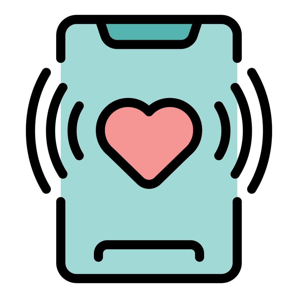 Smartphone sending love vibrations, mobile dating app icon vector