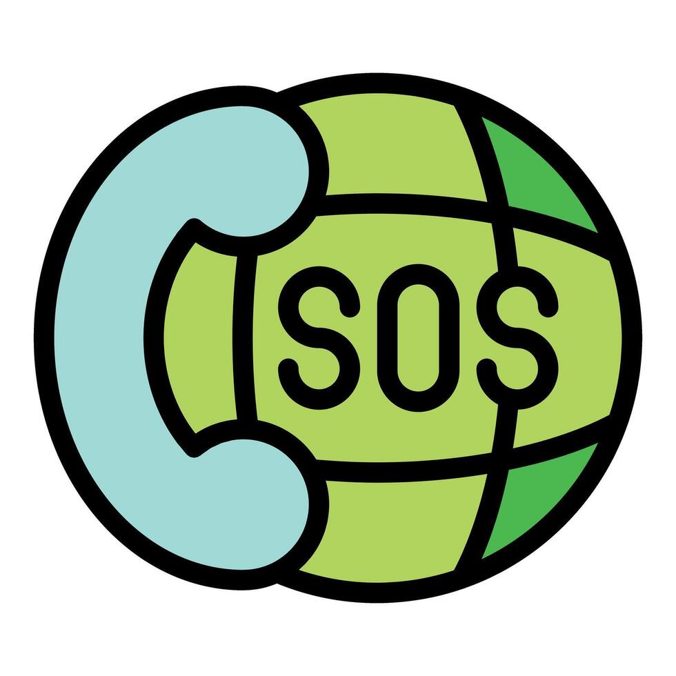 Global sos call, phone icon embracing planet earth for emergency communication vector